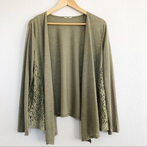 Olive Green Open Front Cardigan Sweater Sz Large